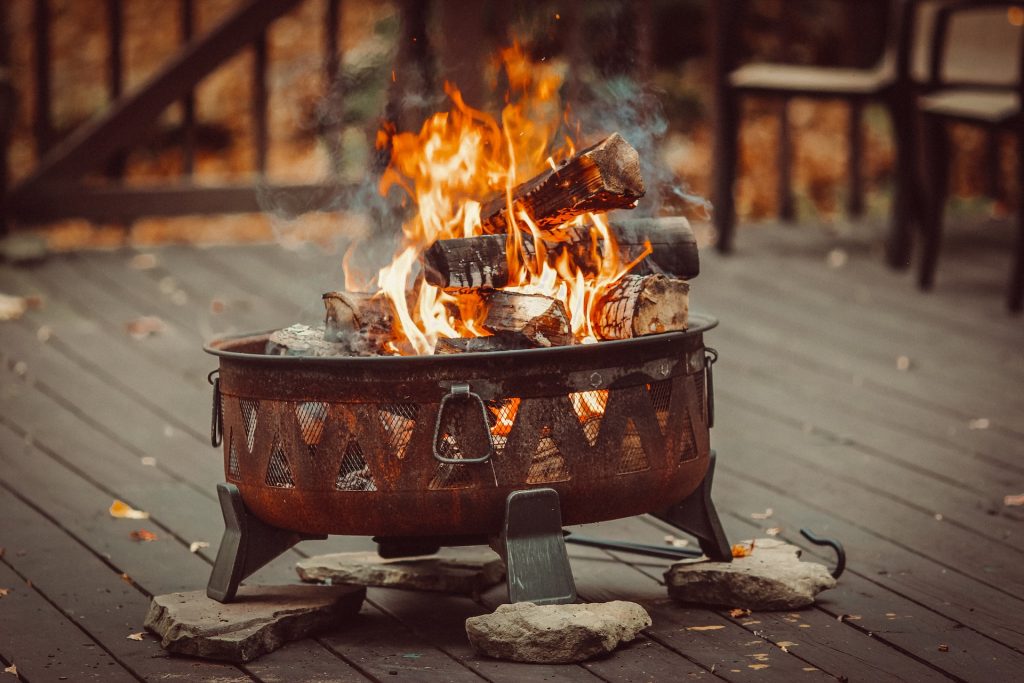 Firepit on a wood deck
