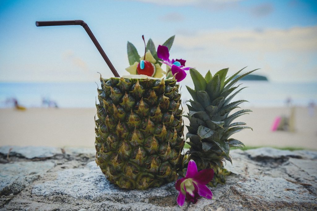Pineapple tropical drink on the beach
